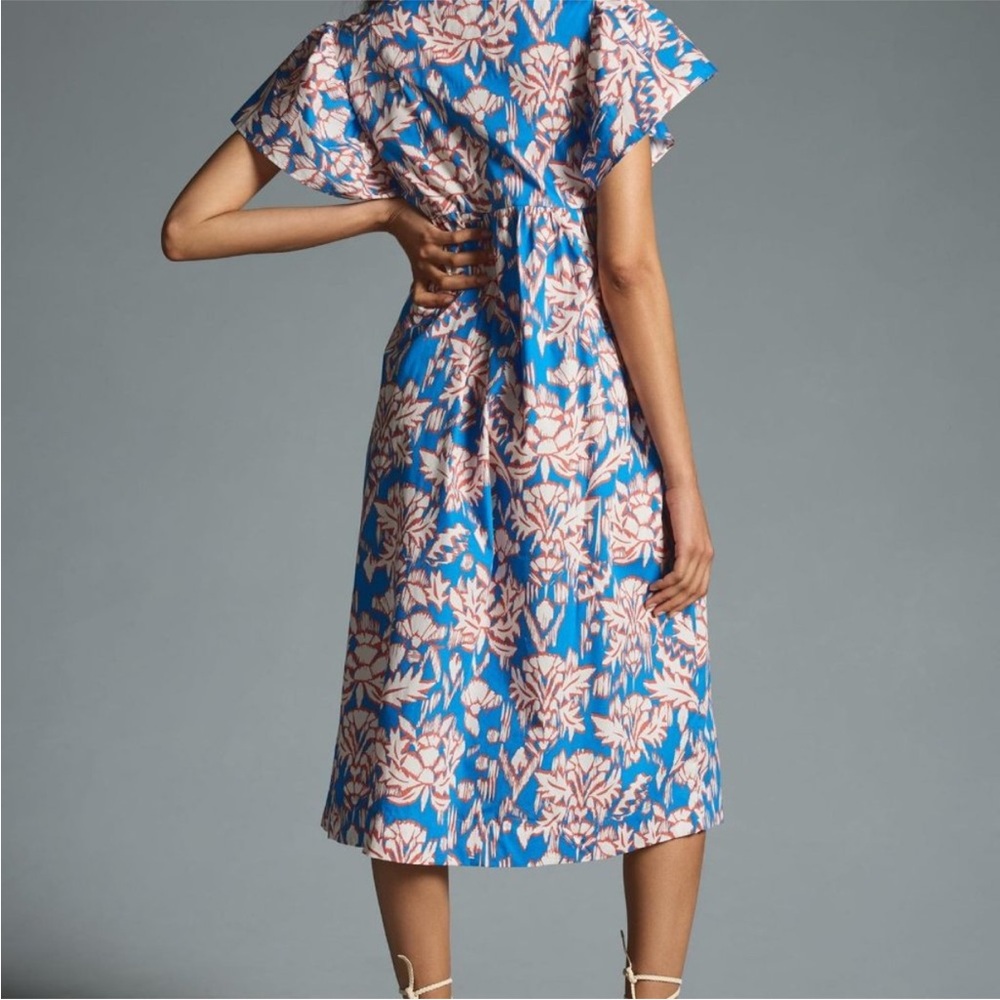 Maeve Blue Midi Dress with Pink Floral Print - Picture 4 of 12